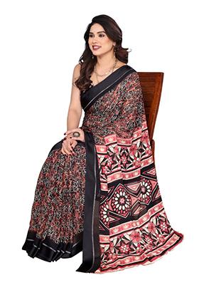 Black Printed Moss Saree Set