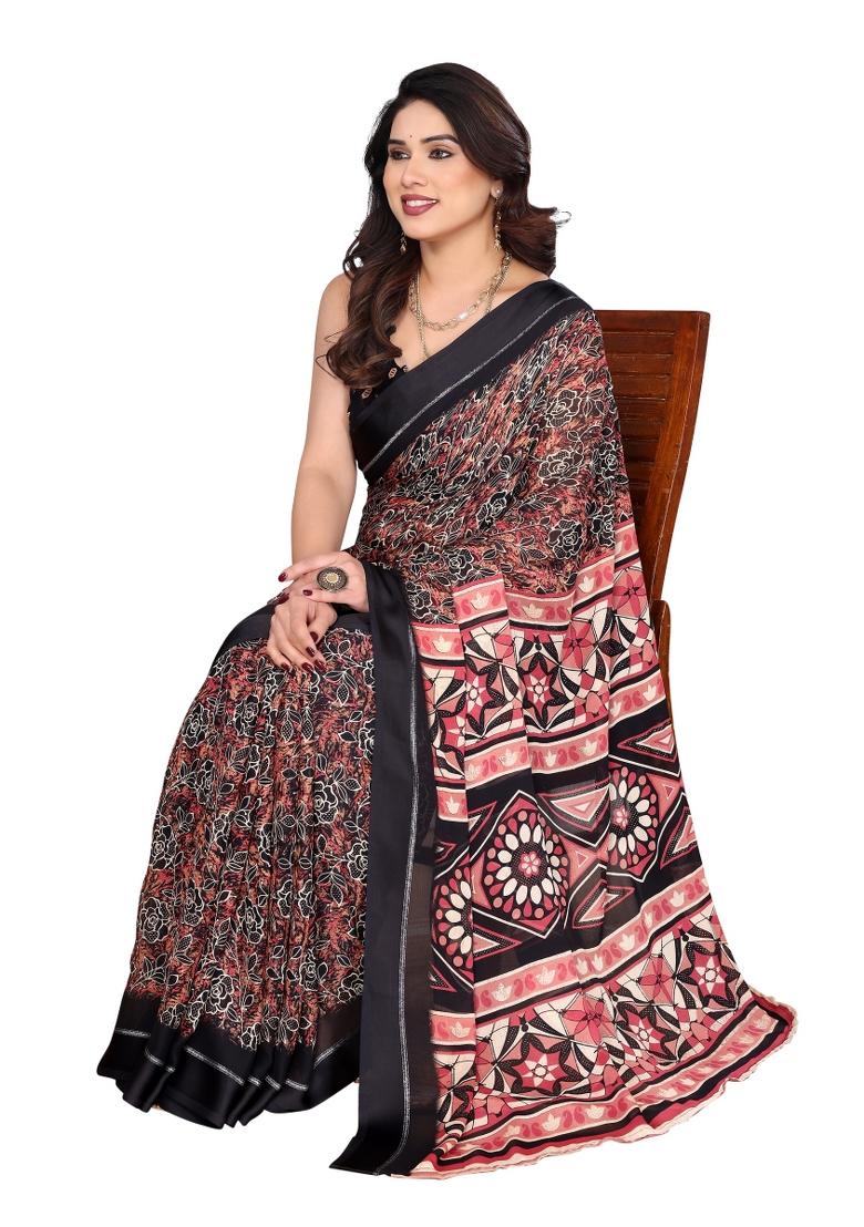 Black Printed Moss Saree Set