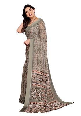 Grey Printed Moss Saree Set