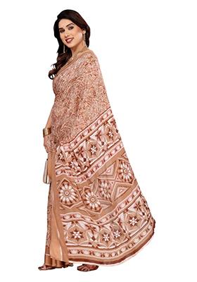 Peach Printed Moss Saree Set