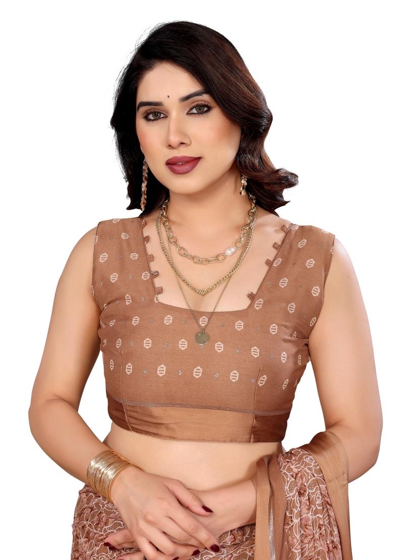 Peach Printed Moss Saree Set