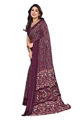 Wine Printed Moss Saree Set