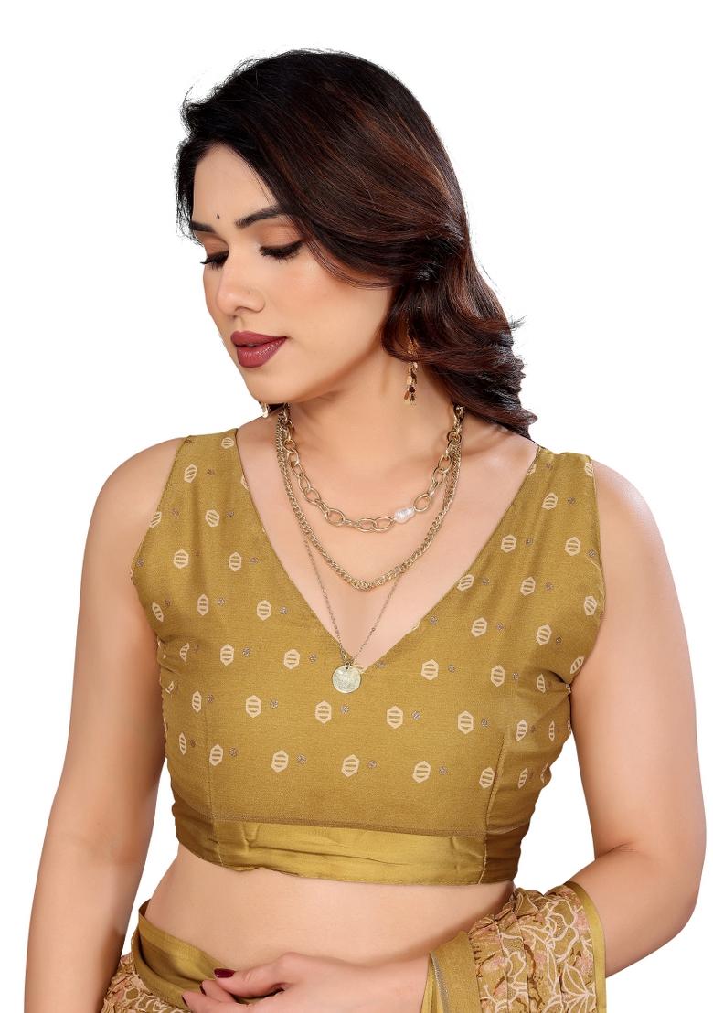 Yellow Printed Moss Saree Set