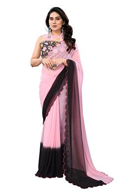 Black Solid Georgette Saree Set