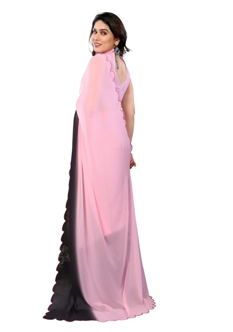 Black Solid Georgette Saree Set