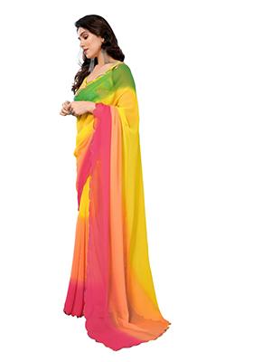 Pink Solid Georgette Saree Set