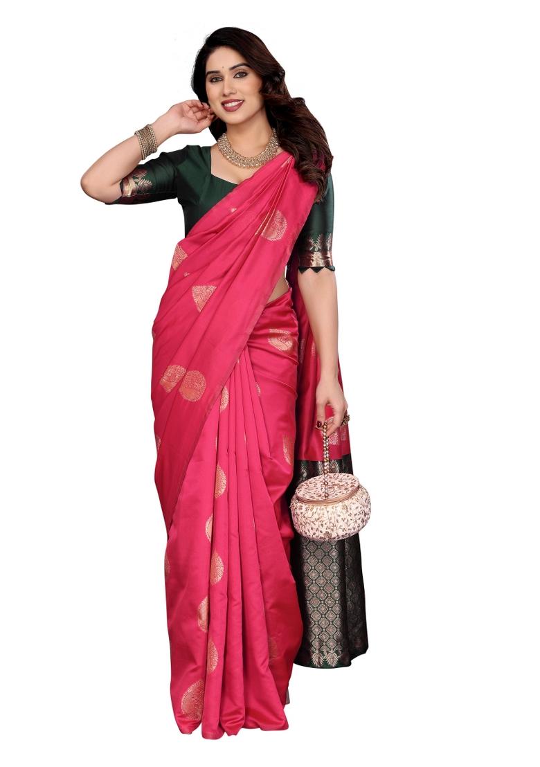 Pink Weaving Silk Saree Set