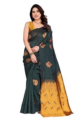 Green Weaving Silk Saree Set