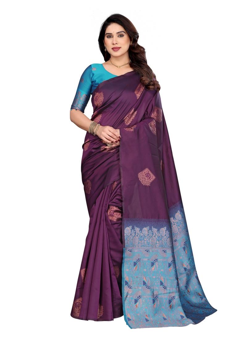 Wine Weaving Silk Saree Set