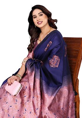 Blue Weaving Silk Saree Set
