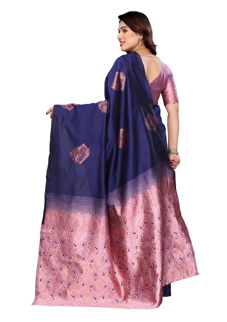 Blue Weaving Silk Saree Set