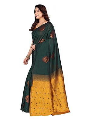 Green Weaving Silk Saree Set