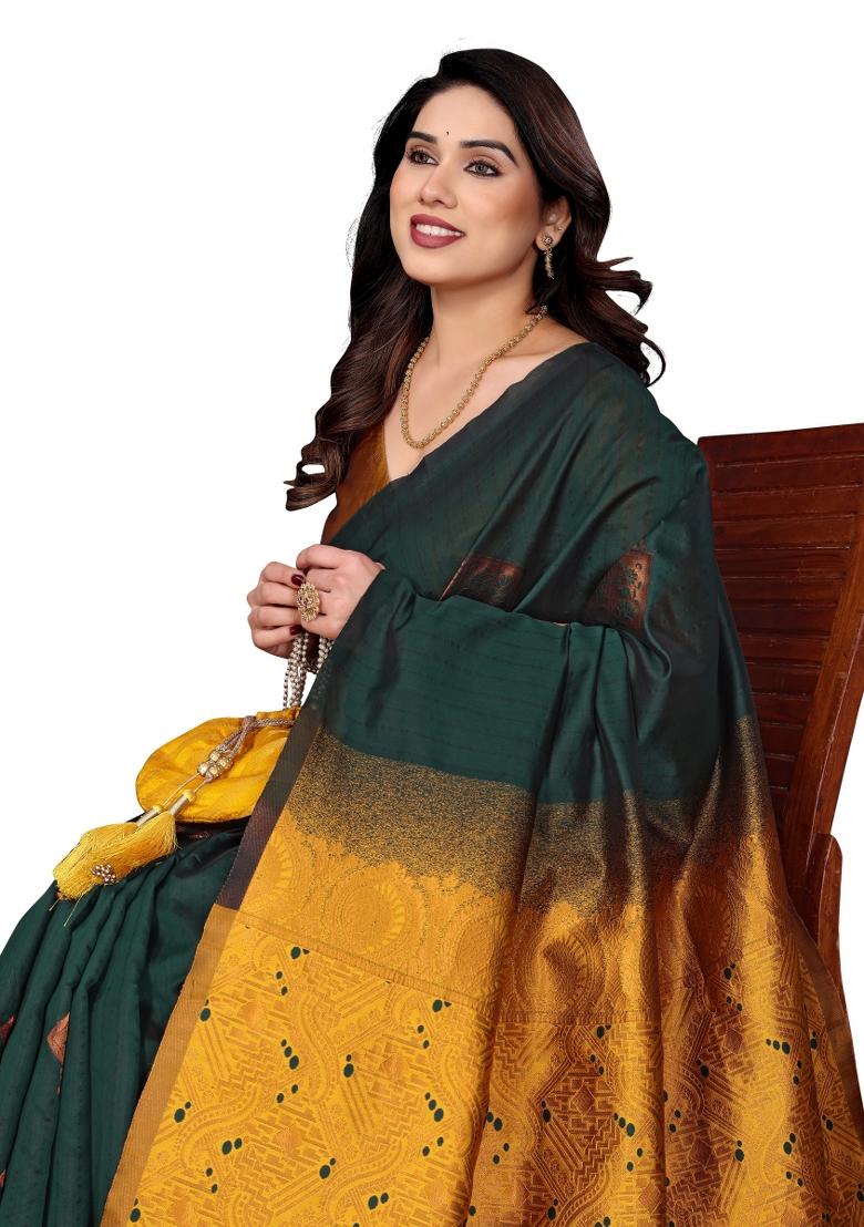 Green Weaving Silk Saree Set