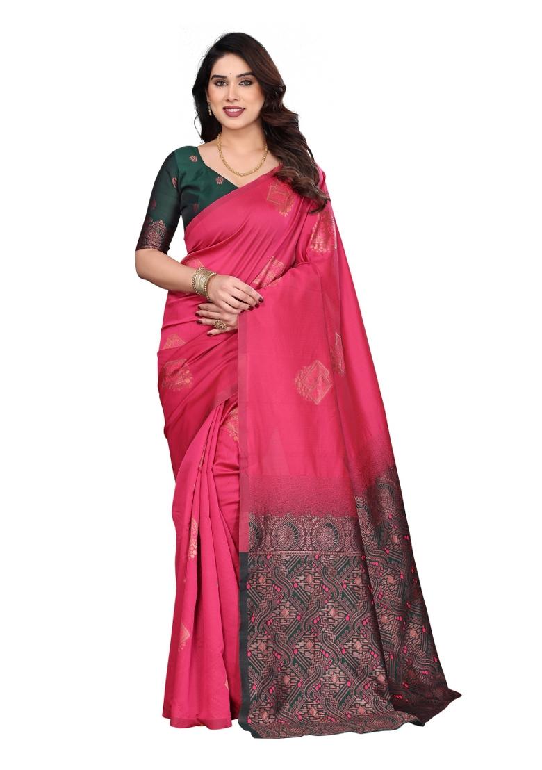 Pink Weaving Silk Saree Set