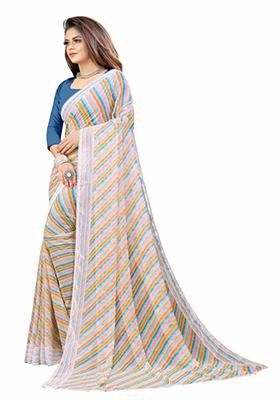 Grey Printed Georgette Saree Set