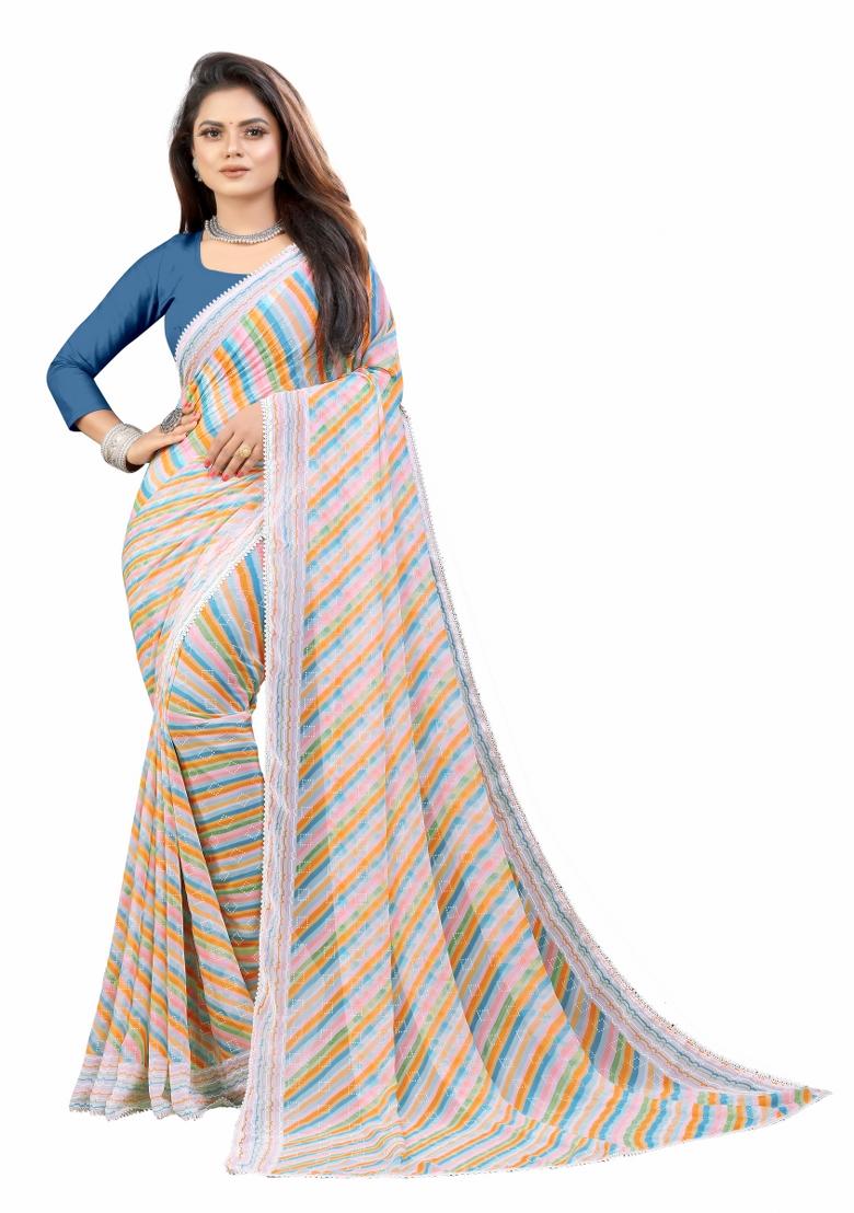 Grey Printed Georgette Saree Set