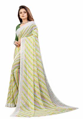 Green Printed Georgette Saree Set