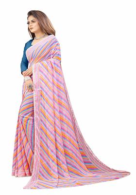 Pink Printed Georgette Saree Set