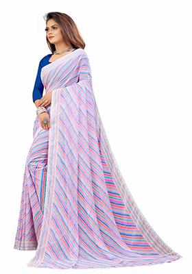 Purple Printed Georgette Saree Set