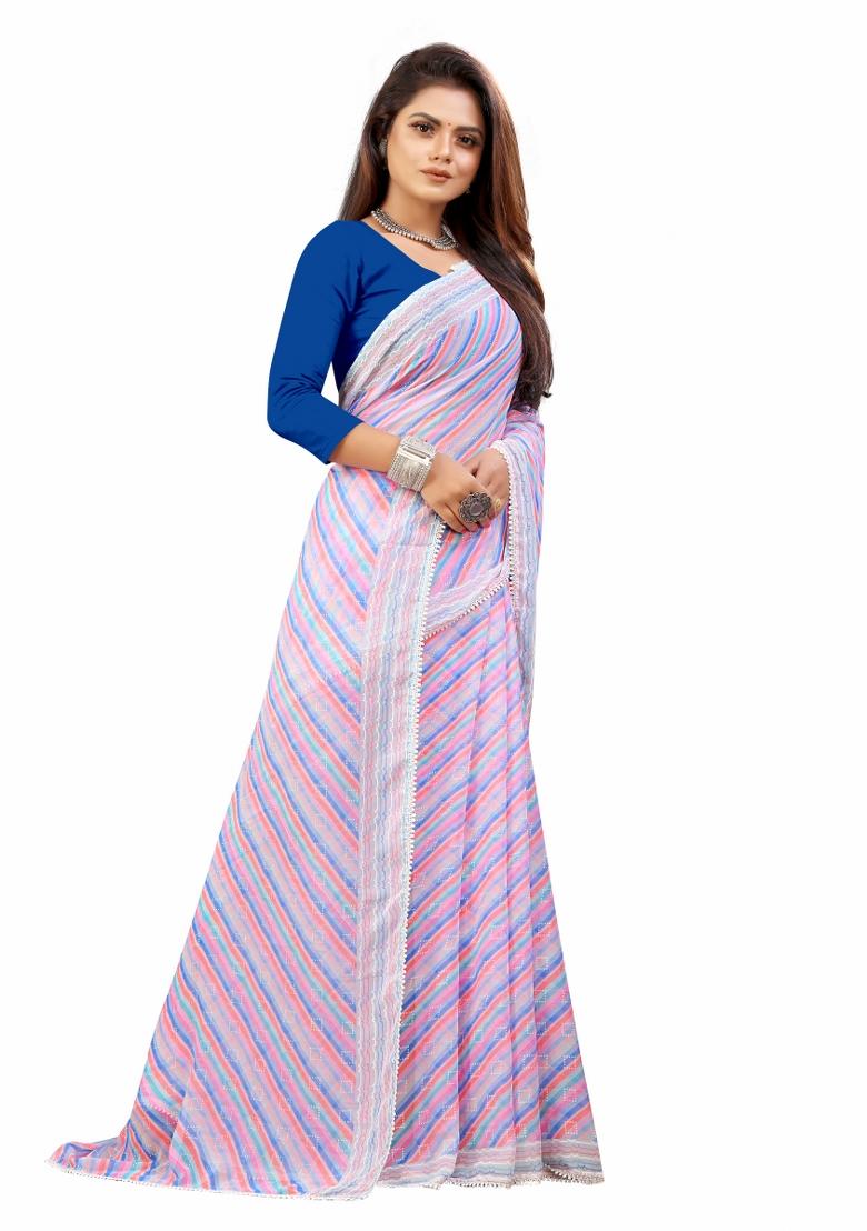 Purple Printed Georgette Saree Set