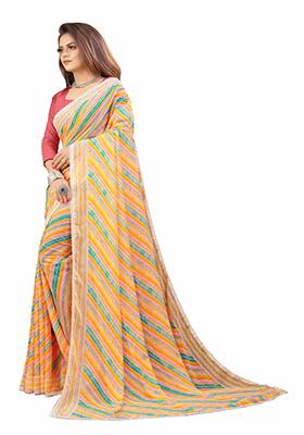 Yellow Printed Georgette Saree Set