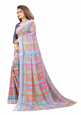 Grey Printed Georgette Saree Set
