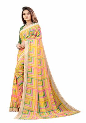 Yellow Printed Georgette Saree Set