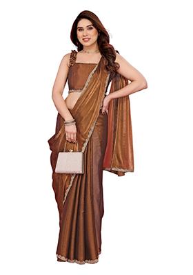 Brown Solid Jimmy Choo Saree Set