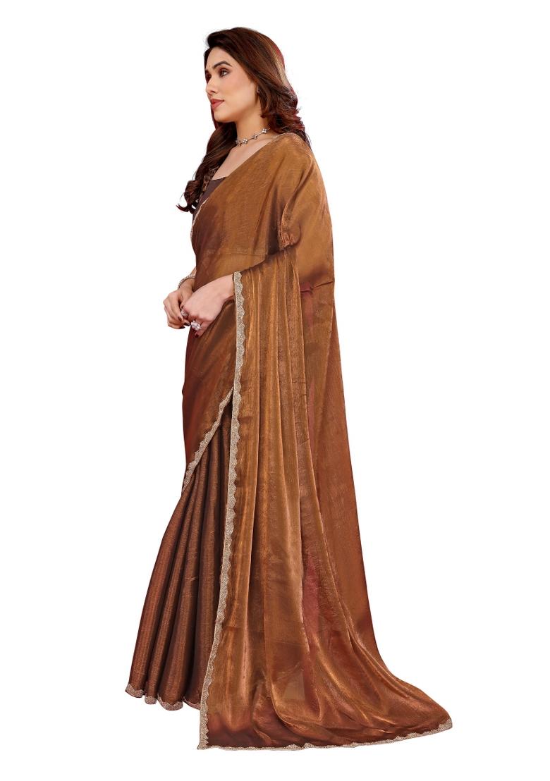 Brown Solid Jimmy Choo Saree Set
