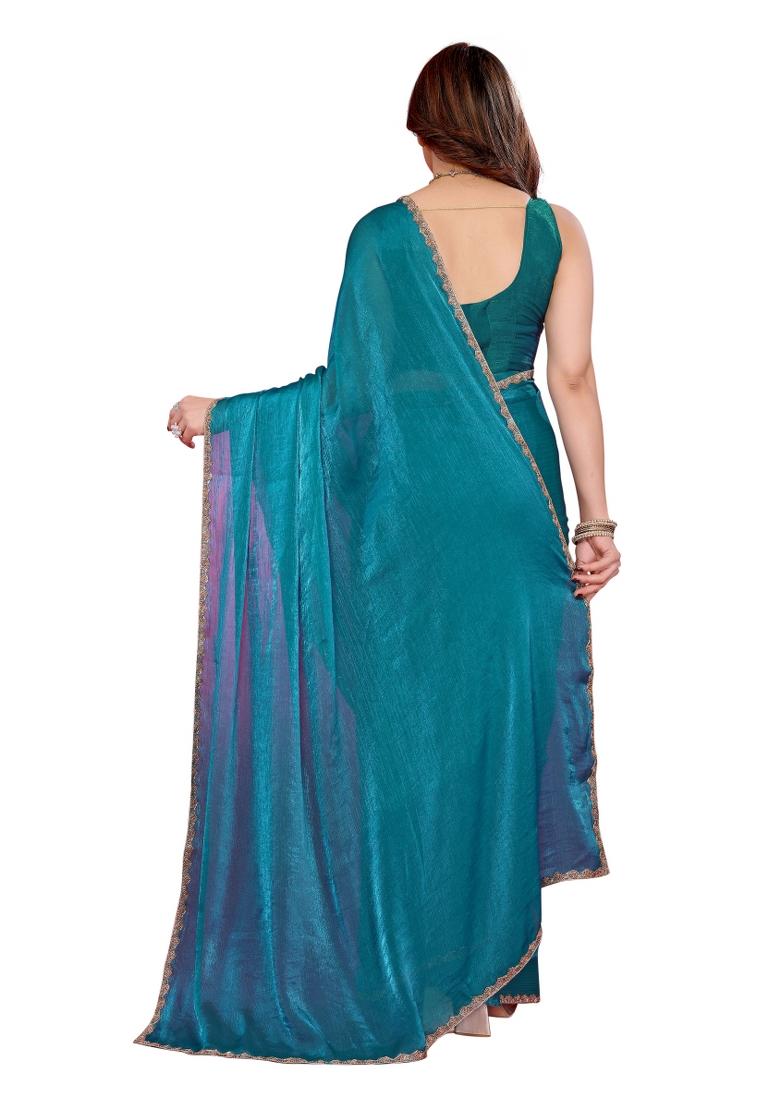 Firozi Solid Jimmy Choo Saree Set