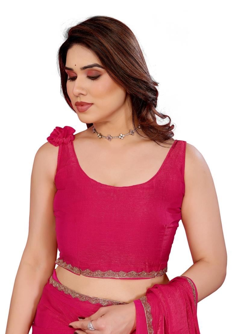 Pink Solid Jimmy Choo Saree Set