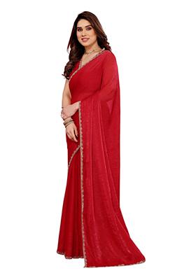 Red Solid Jimmy Choo Saree Set