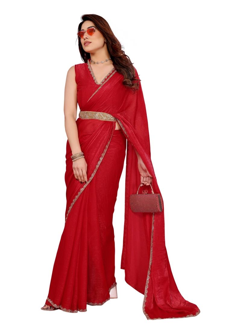 Red Solid Jimmy Choo Saree Set