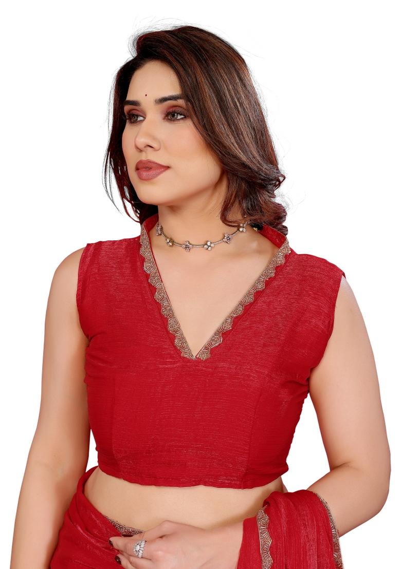 Red Solid Jimmy Choo Saree Set