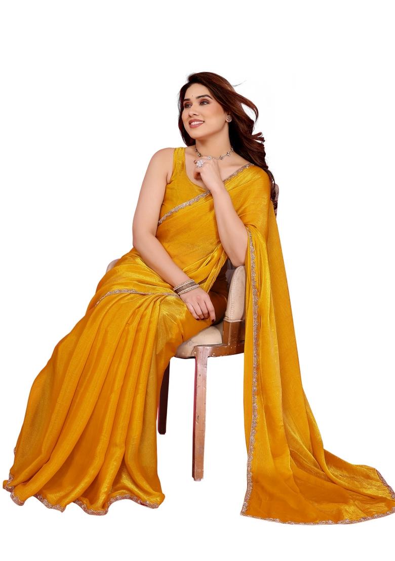 Yellow Solid Jimmy Choo Saree Set