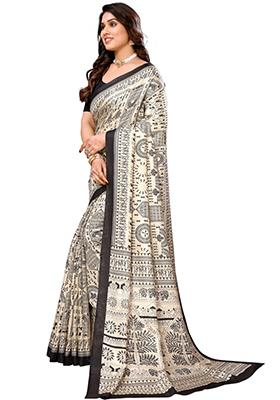 Black Printed Khadi Saree Set