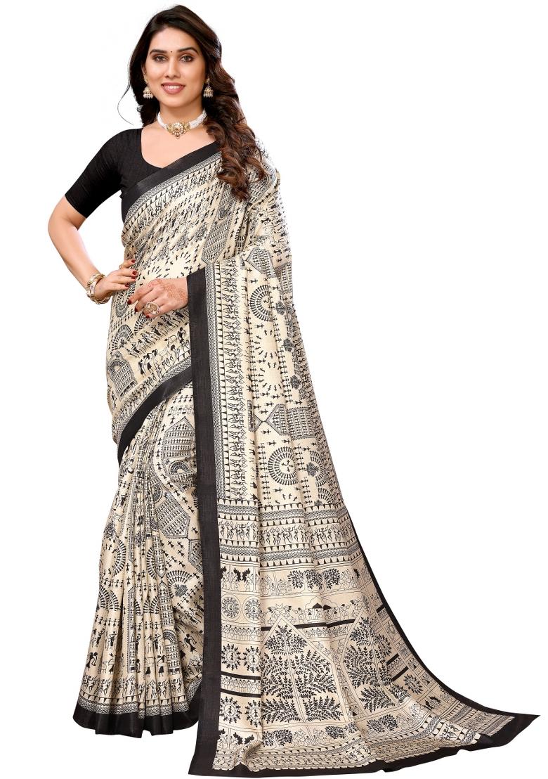 Black Printed Khadi Saree Set