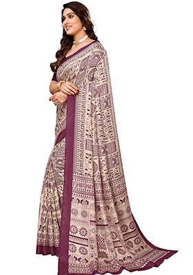 Purple Printed Khadi Saree Set