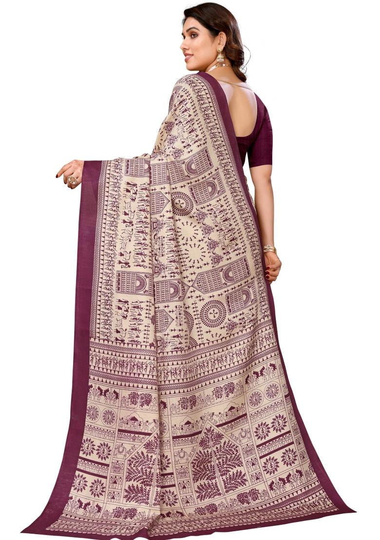 Purple Printed Khadi Saree Set