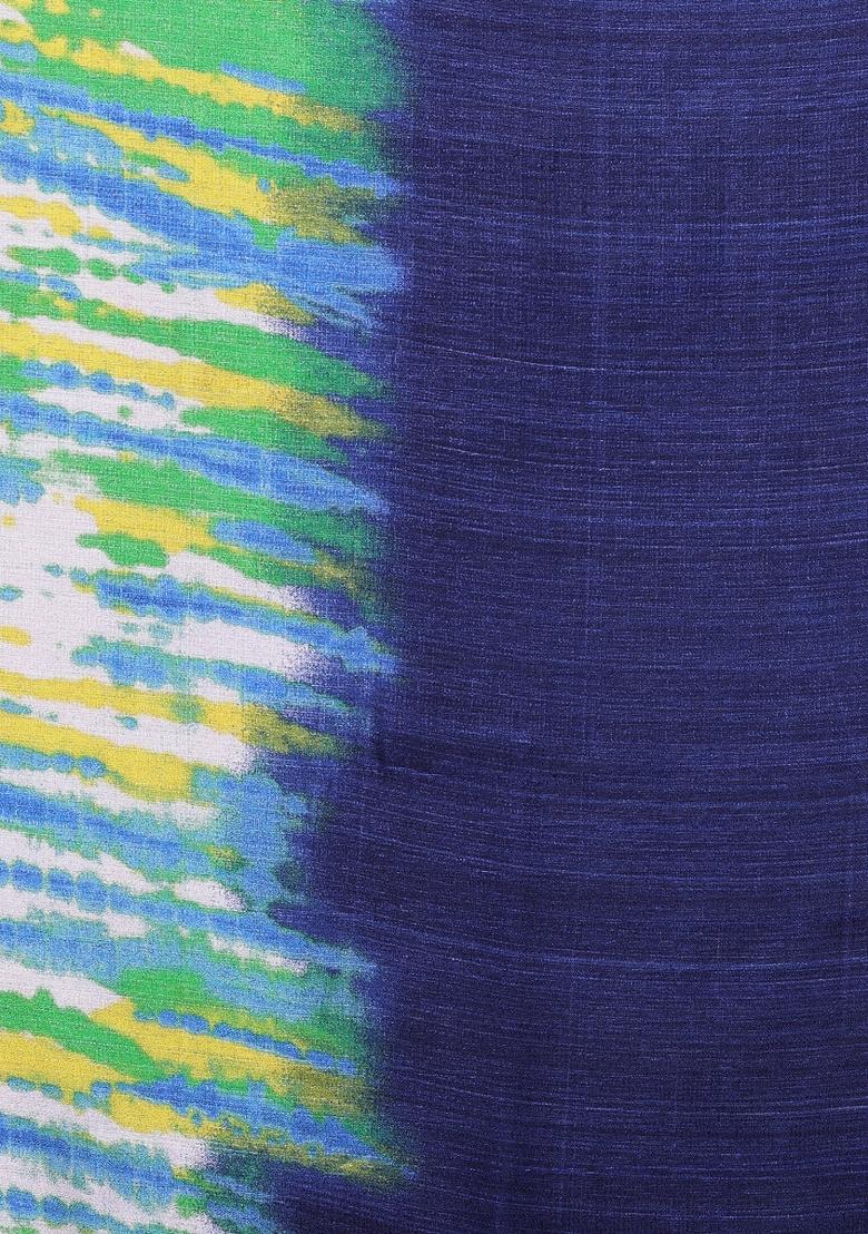 Blue Printed Khadi Saree Set