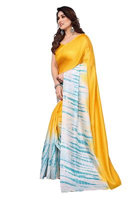 Yellow Printed Khadi Saree Set