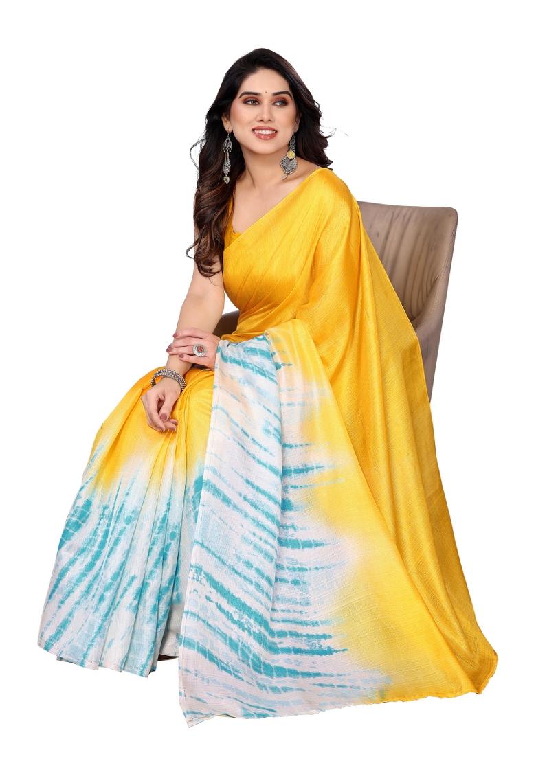 Yellow Printed Khadi Saree Set