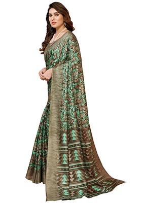 Green Printed Khadi Saree Set