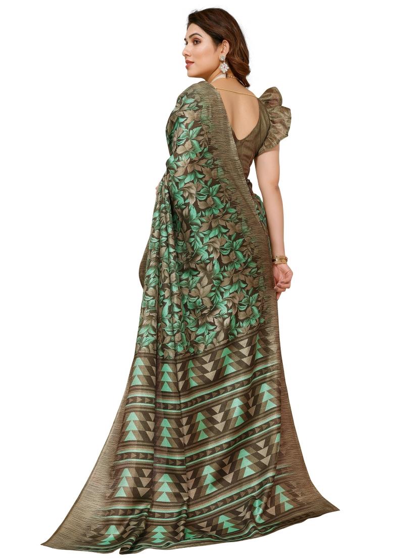Green Printed Khadi Saree Set