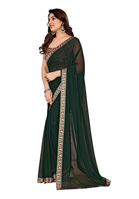 Green Solid Georgette Saree Set