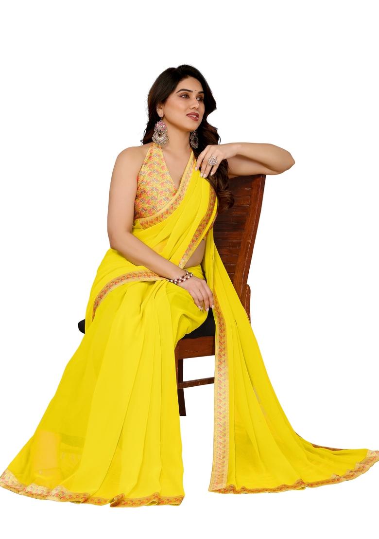 Multi Solid Georgette Saree Set