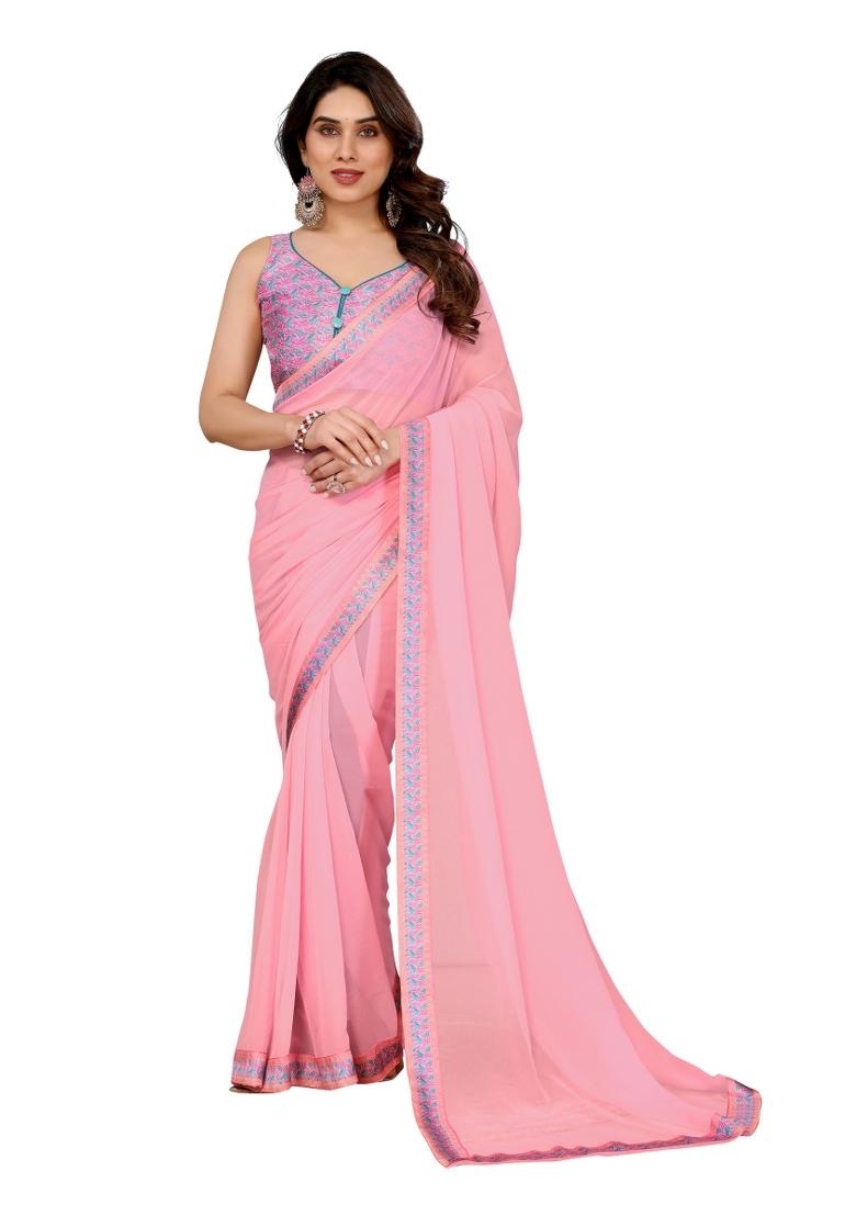 Multi Solid Georgette Saree Set