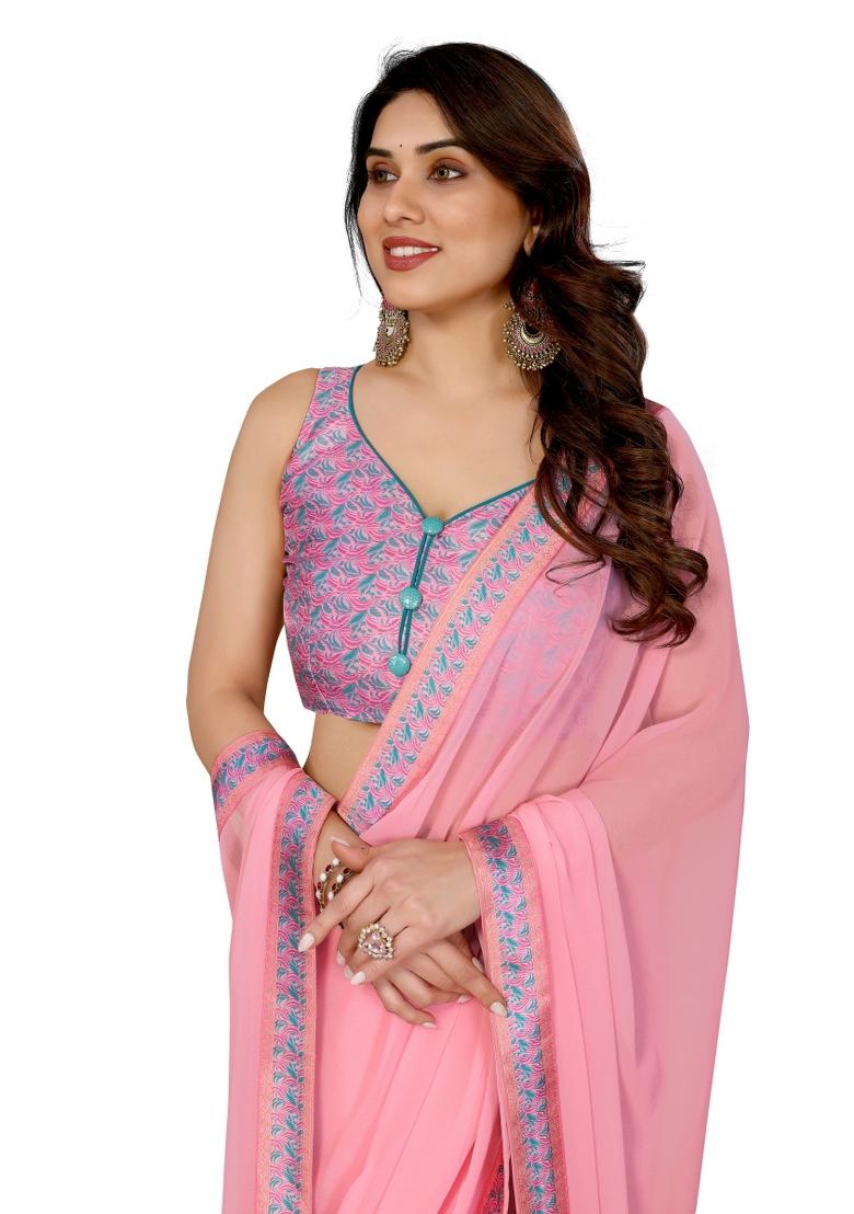 Multi Solid Georgette Saree Set