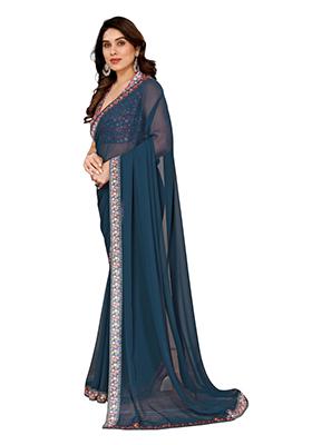 Rama Green Solid Georgette Saree Set