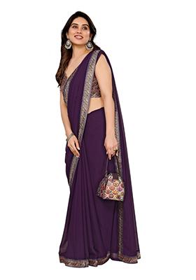 Wine Solid Georgette Saree Set